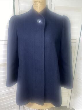 80s Dark Navy Wool Blend Coat Jacket Heavy Maximalist Lined Sz Large